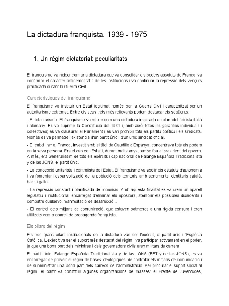 La Dictadura Franquista. 1939 1975 PDF
