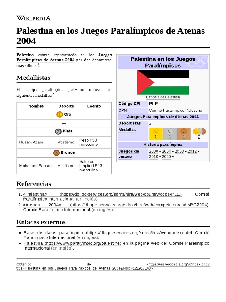 Palestina en Los Juegos Paralímpicos de Atenas 2004 PDF juegos