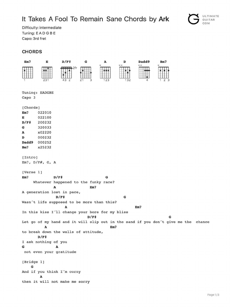 It Takes A Fool To Remain Sane Chords PDF PDF