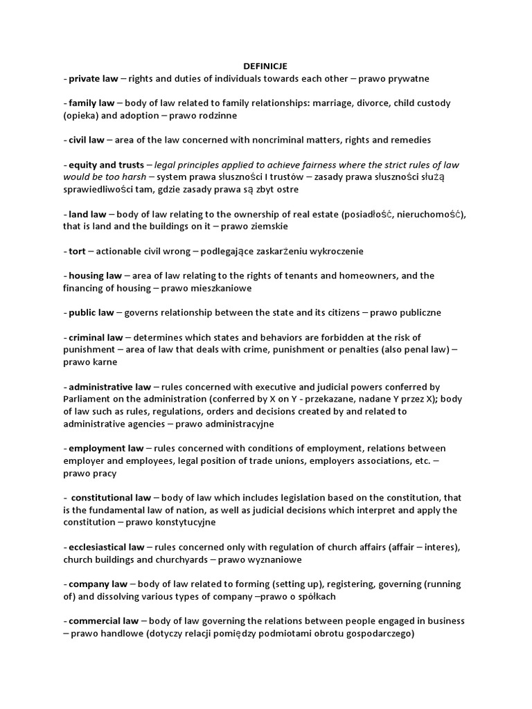 A Comprehensive Glossary of Key Legal Terms and Definitions in Polish