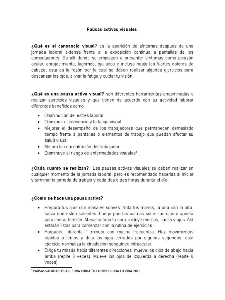 Ejercicios de Pausas Activas Visuales | PDF | Relaciones personales ...