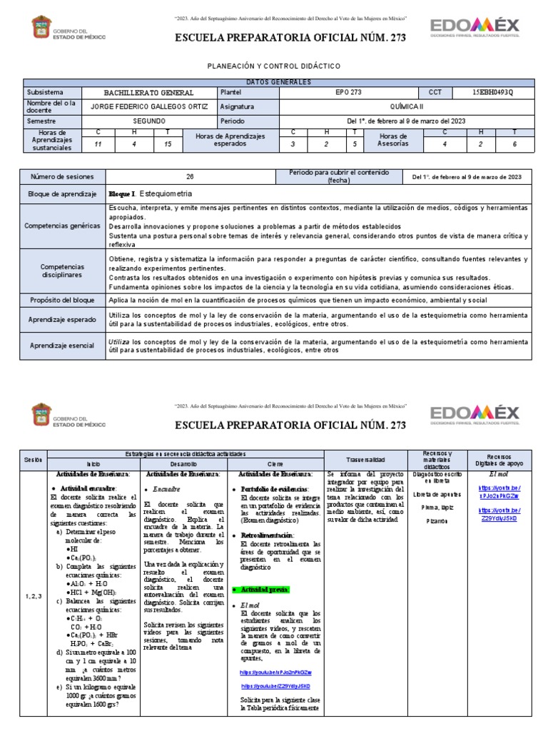 Estequiometría en Química II 2023 | PDF | Enseñando | Mole (Unidad)