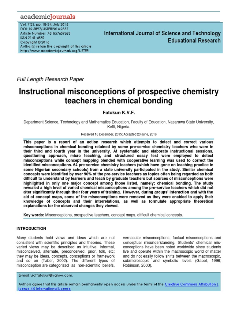 Instructional Misconceptions of Prospective Chemistry Teachers in ...