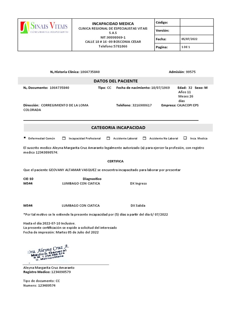 Certificado de Incapacidad Médica | PDF | Medicina | Cuidado de la salud