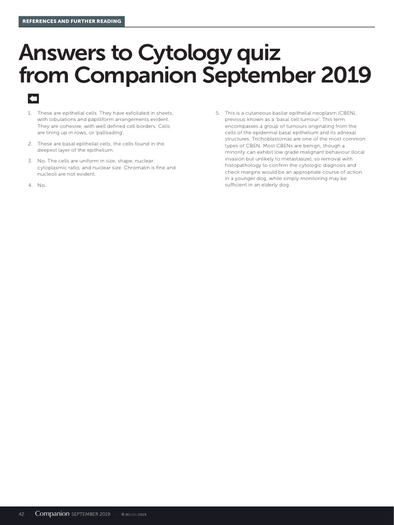 Answers To Cytology Quiz From Companion September 2019 References and Further Reading PDF
