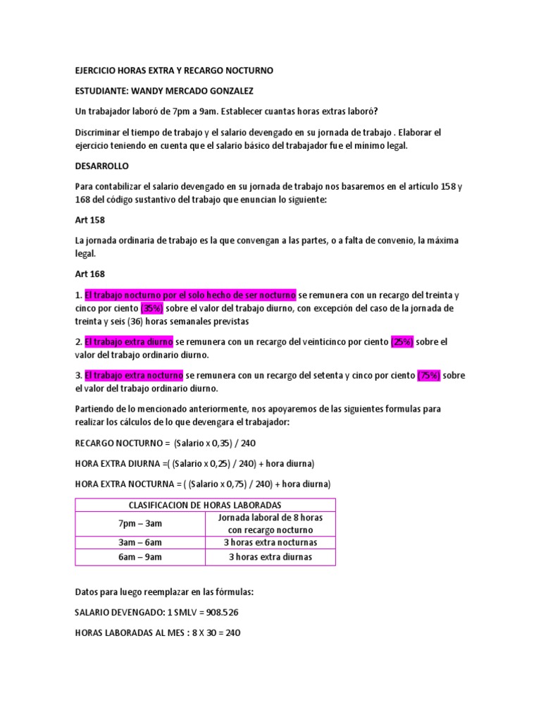 Cálculo de Horas Extras y Recargos | PDF | Salario | Tiempo extraordinario