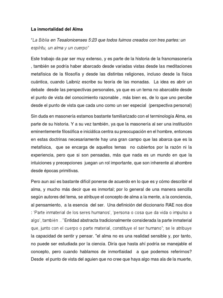 La Inmortalidad del Alma en Masonería | PDF | Masonería | Alma