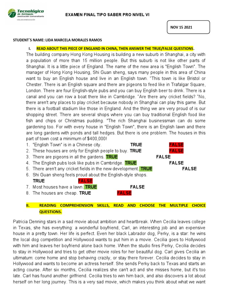 Prueba Final Tipo Saber Pro Level Vi English Test | PDF | Benjamin Franklin
