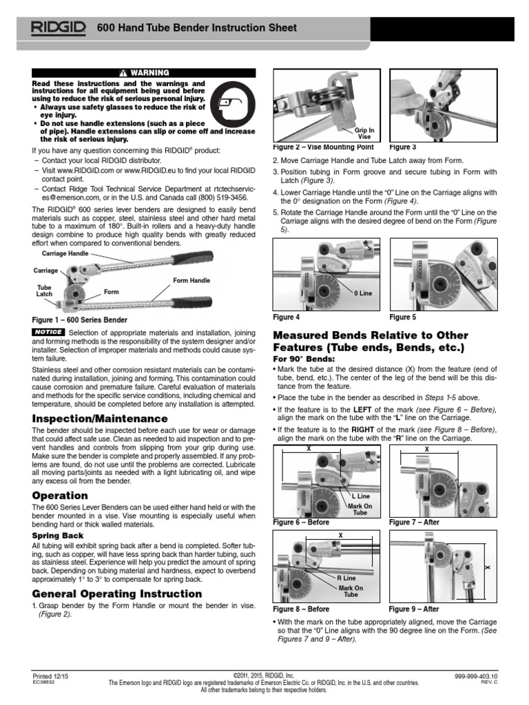 600 Series Bender Instruction Sheet PDF Sheet Metal Pipe (Fluid
