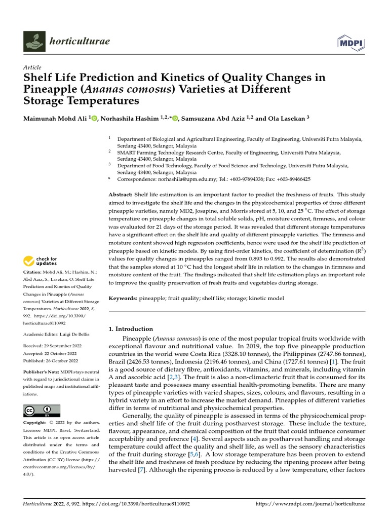 Horticulturae 08 00992 PDF Shelf Life Analysis Of Variance