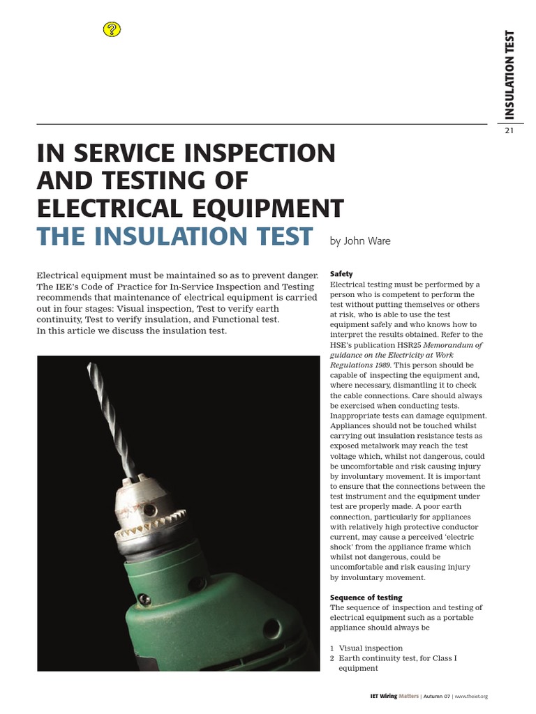 In Service Inspection and Testing of Electrical Equipment The