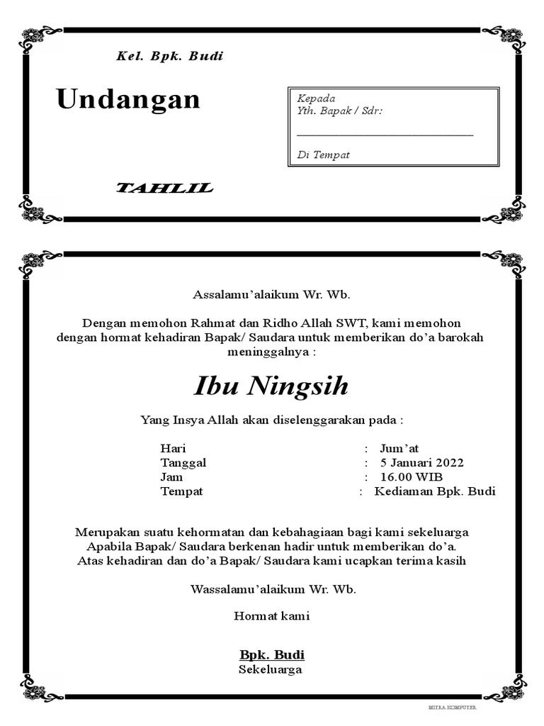Undangan Tahlil 7 Hari | PDF