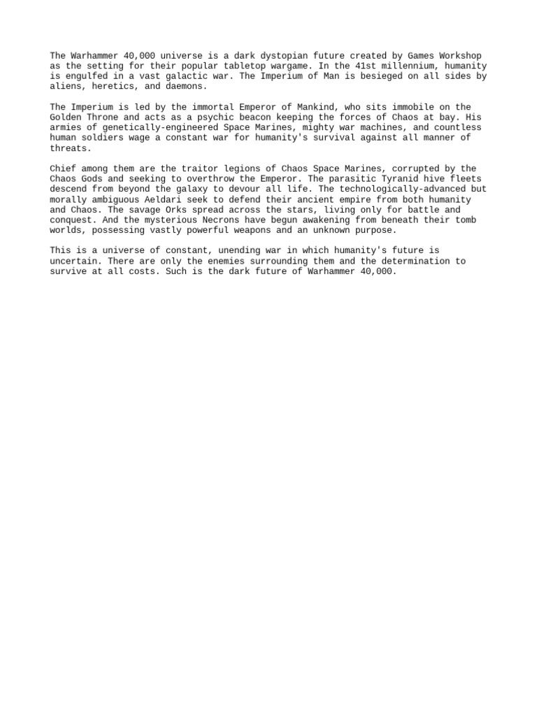 The Grim Darkness of the Far Future An Overview of the Warhammer 40,000 Universe PDF