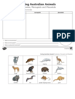 Au t2 S 1010 Monotremes Marsupials and Placentals Sorting Activity Sheets - Ver - 1