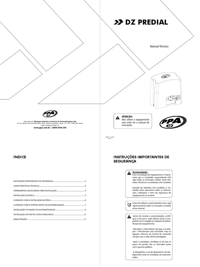 Manual Tecnico DZ Predial 2726083 | PDF | Motores | Parafuso