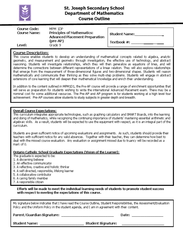 PreAP Principles of Mathematics - MPM 1DP | PDF | Mathematics ...