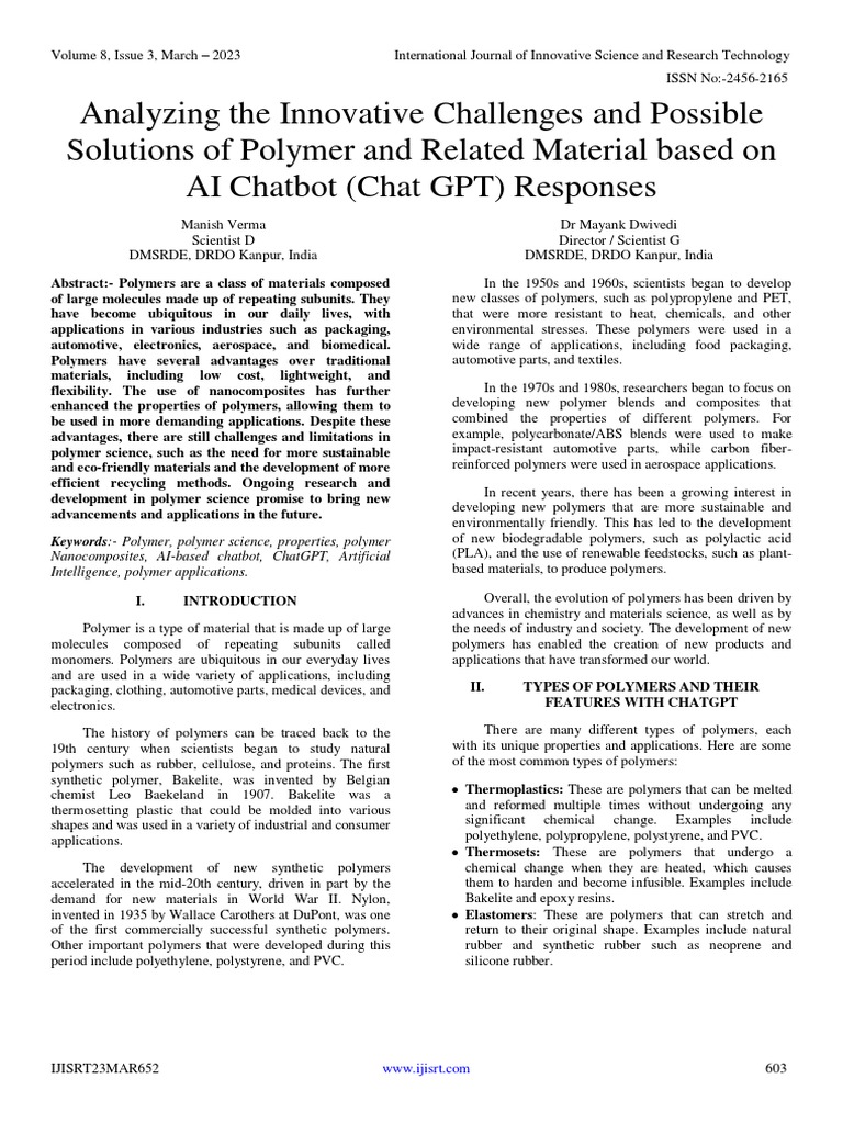 Analyzing The Innovative Challenges and Possible Solutions of Polymer ...