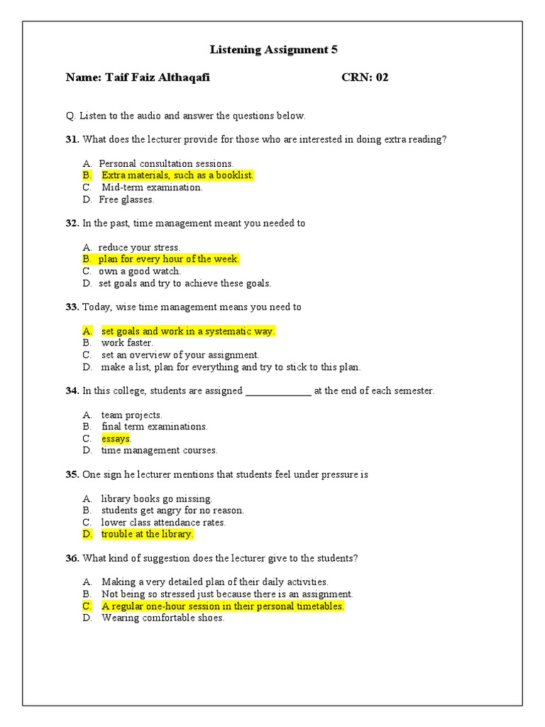 Listening Assignment 5 PDF
