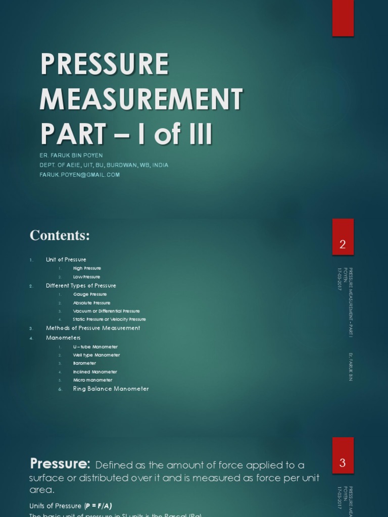 Pressure Measurement Part 1 of 3 PDF | PDF | Pressure Measurement ...