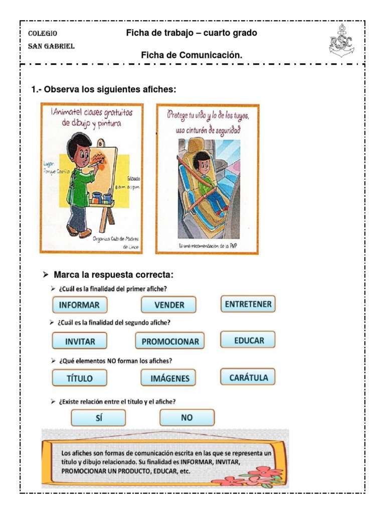 FICHA DE COMUNICACION EL AFICHE Cuarto Grado | PDF