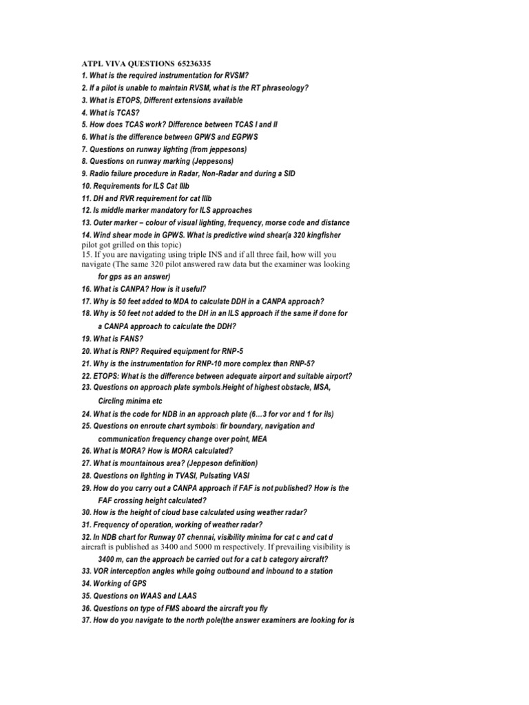 Atpl Viva Questions
