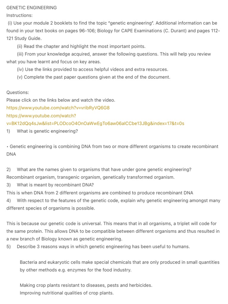 Understanding Genetic Engineering Basics | PDF | Plasmid | Dna