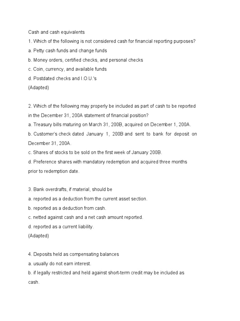 Cash and Cash Equivalents PDF Balance Sheet Loans