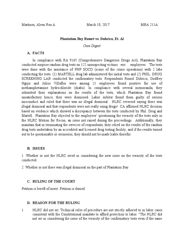 Plantation Bay Resort Case Digest Aleen Martinez PDF Public Law