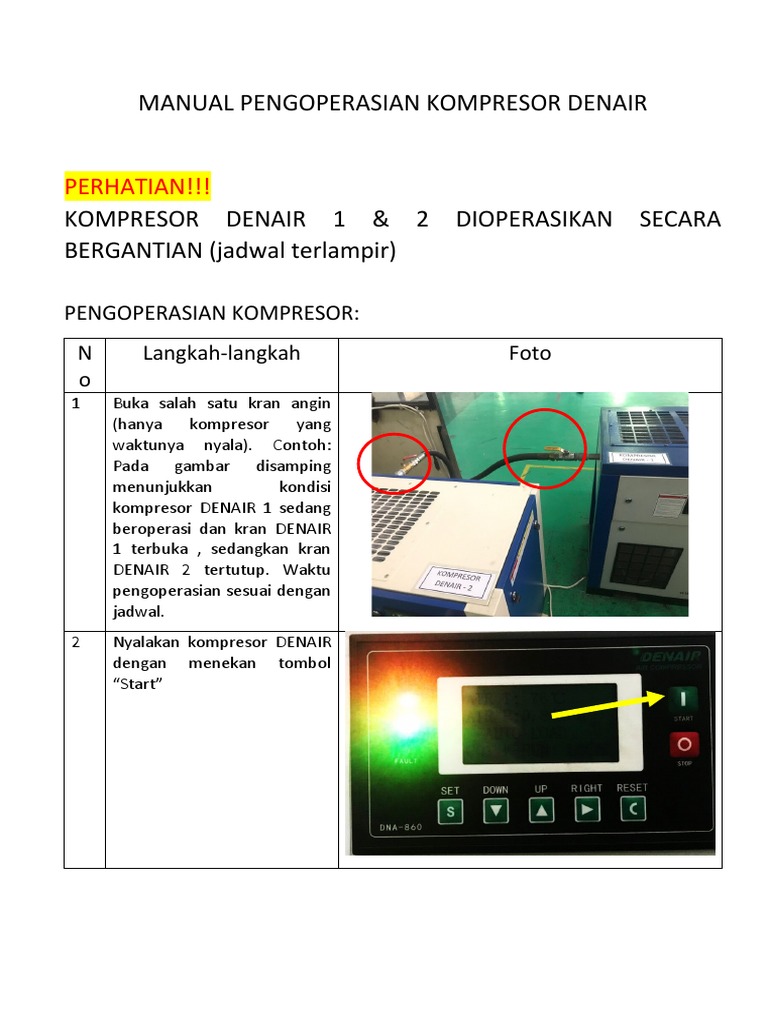 Manual Pengoperasian Kompresor Denair | PDF