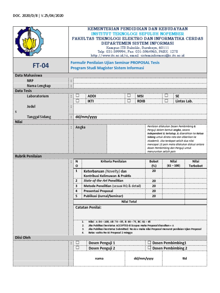 Formulir Penilaian Ujian Proposal Tesis | PDF