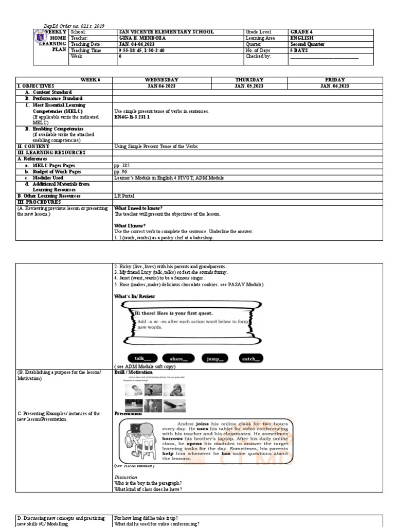 Grade 4 English Weekly Learning Plan | PDF | Ecosystem | Learning