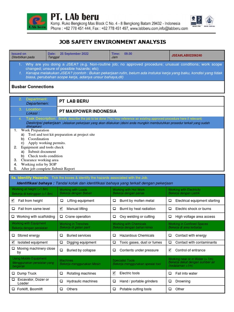 LAB-2208287-M070 - JSA Busbar | PDF | Personal Protective Equipment ...