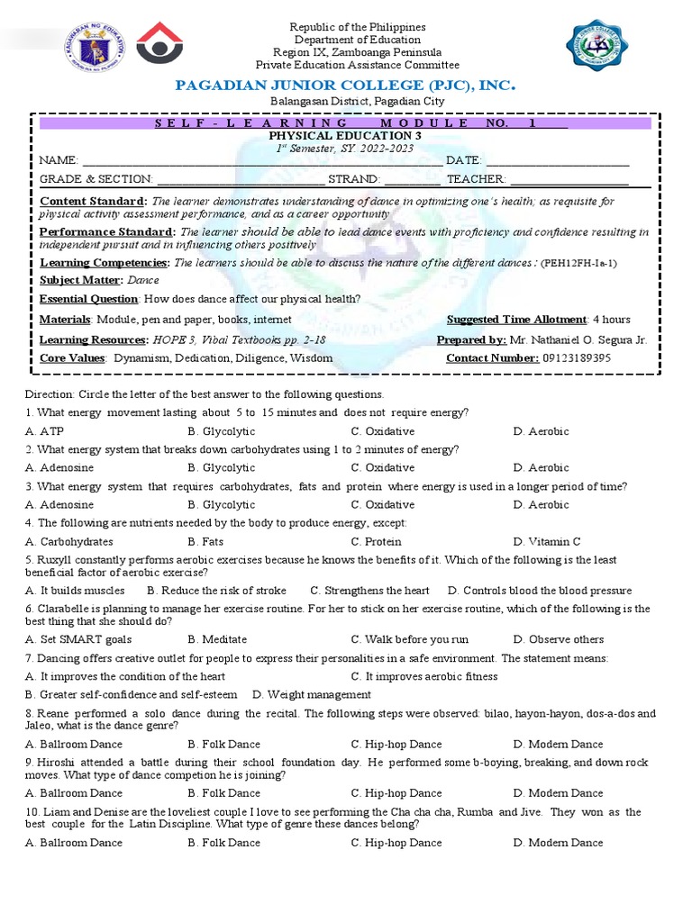 Pprint Grade 12 P E 31st Sem Module 1 Pdf Aerobic Exercise