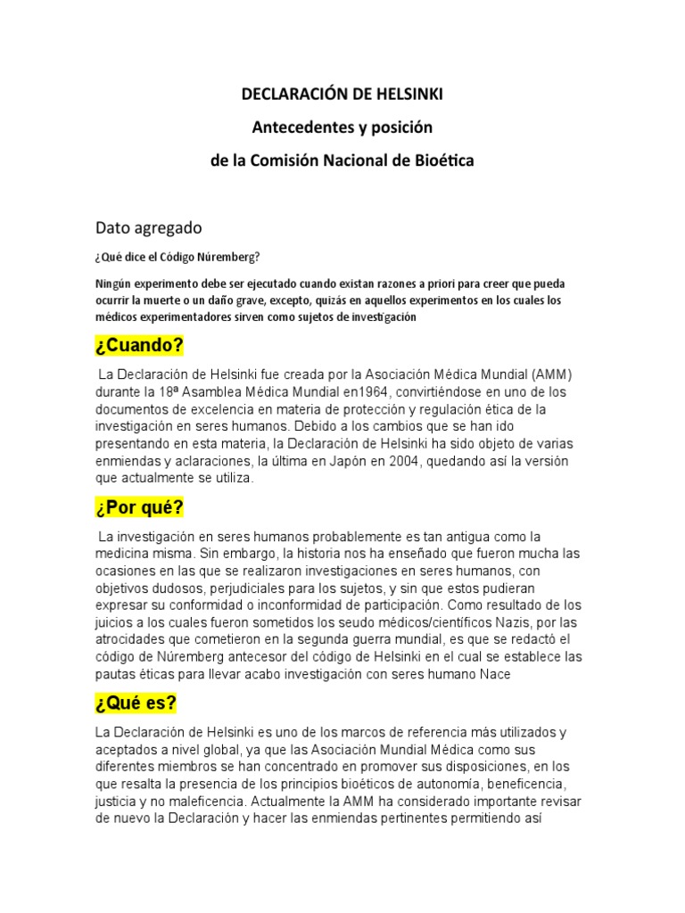 Declaraci n de helsinki pdf etica aplicada