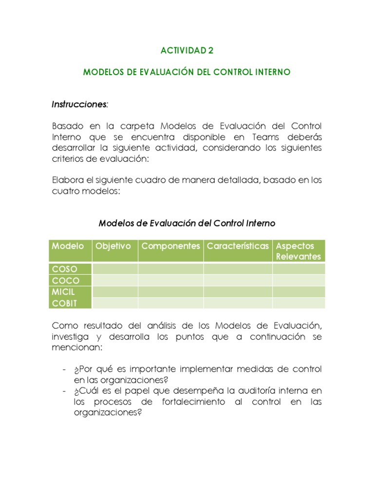 Modelos de Evaluación del Control Interno | PDF | Crecimiento personal ...