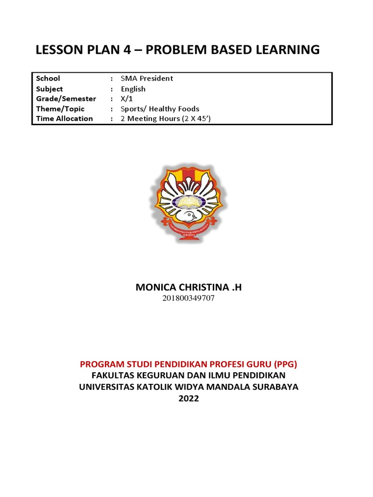 Lesson Plan 4 - Problem Based Learning: Monica Christina .H | PDF