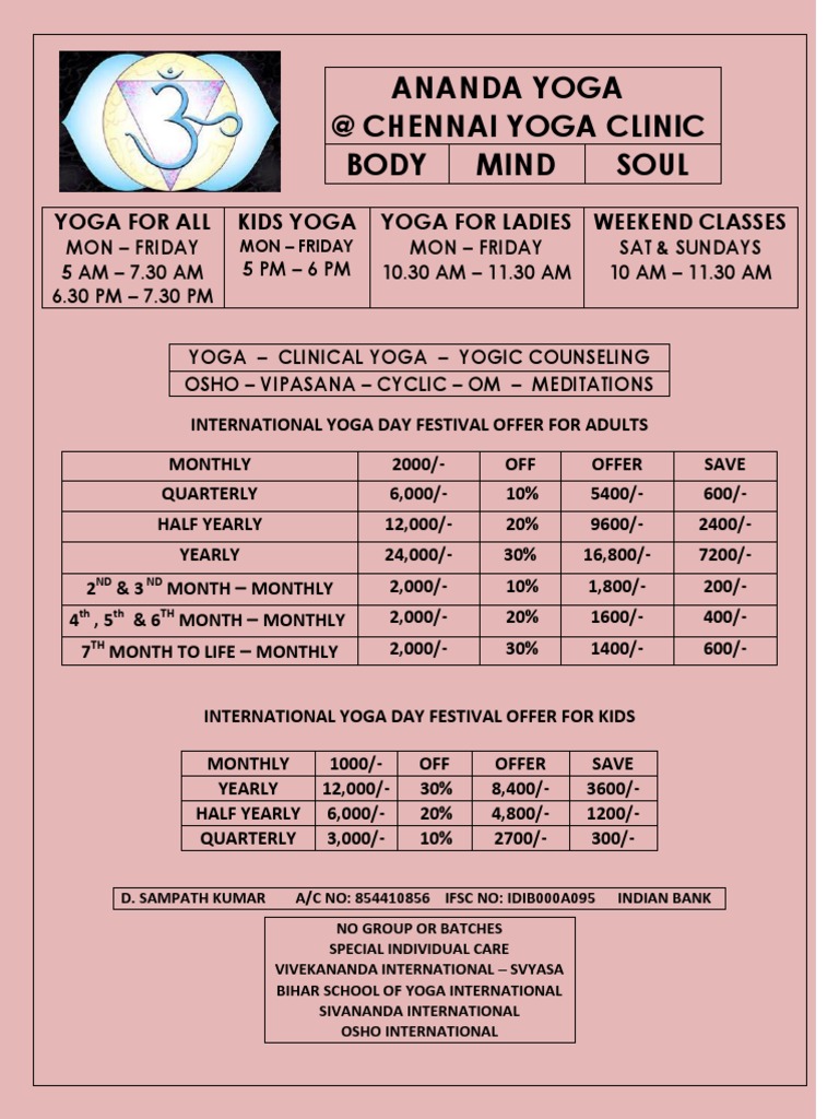 Yoga Timing Ambattur PDF Yoga Asana