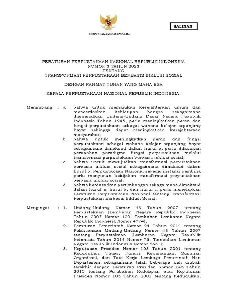 Peraturan Perpusnas 3 2023 | PDF
