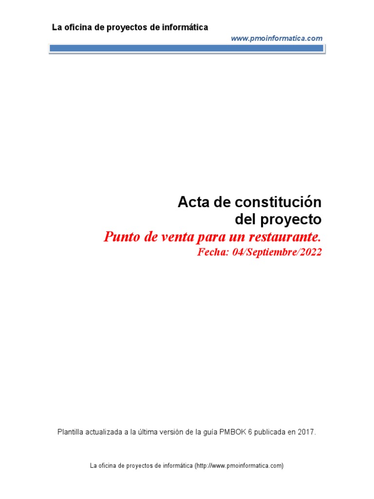 PMOInformatica Plantilla Acta de Proyecto | PDF | Presupuesto | Software
