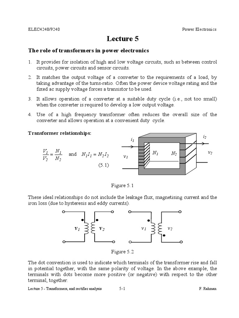 Transformer Role in Power Elec PDF Rectifier Transformer