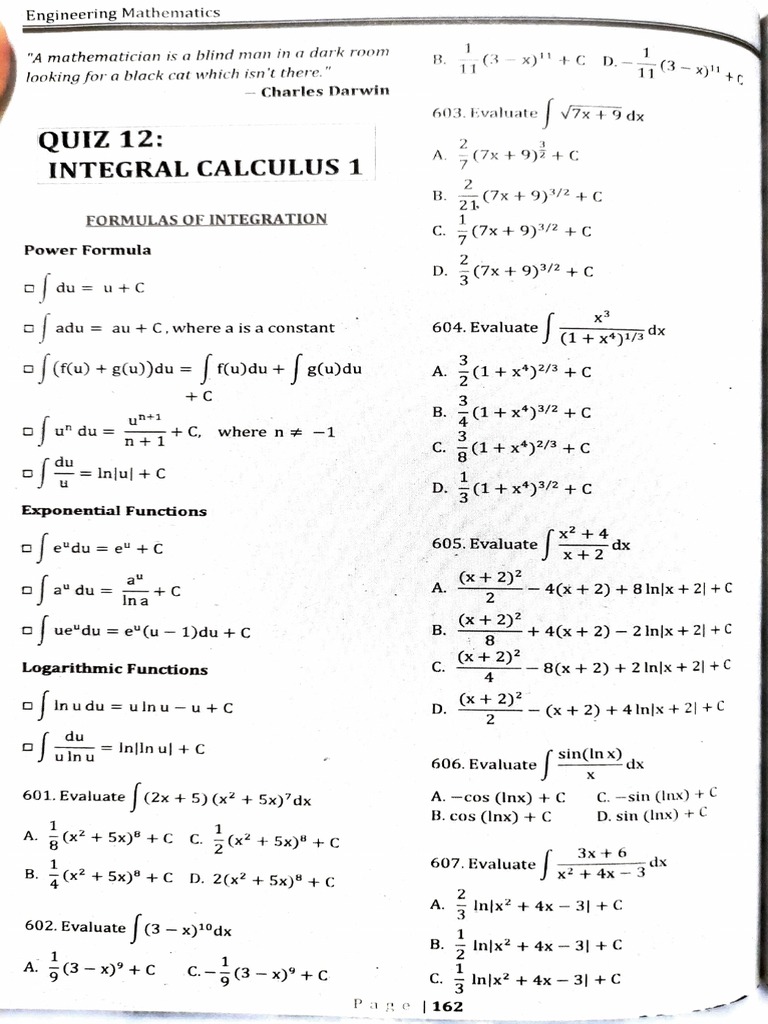 Integral Calculus 1 Concepts Problems Answer Key and Solution Manual ...