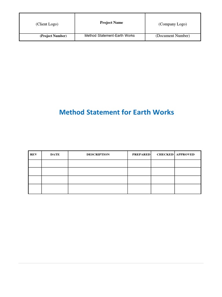 Method Statement for Earth Works | PDF | Occupational Safety And Health ...