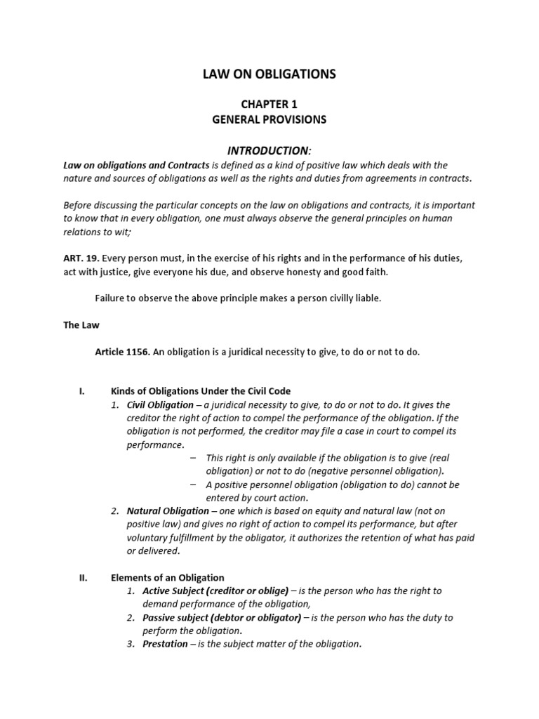 Overview of Obligations and Contracts | PDF | Law Of Obligations ...