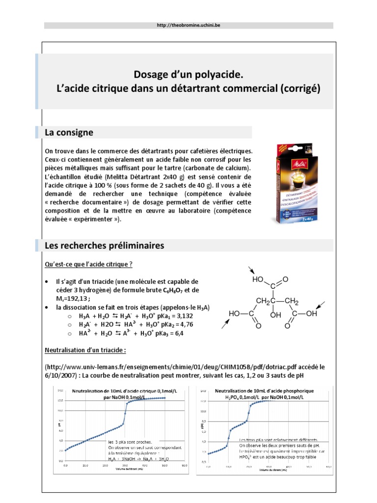 Dosage de L'acide Citrique Dans Un Détartrant Commercial (Corrigé — free download