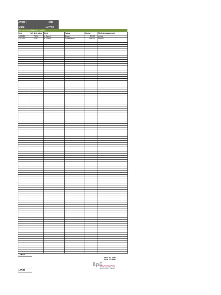 Tableau Recettes Depenses Auto Entrepreneur Excel PDF