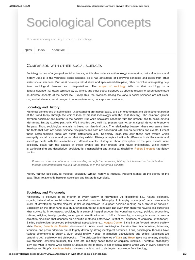Sociological Concepts - Comparison With Other Social Sciences | PDF ...