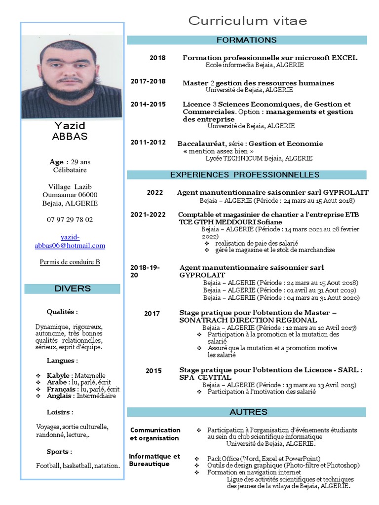 CV Yazid | PDF | Algérie