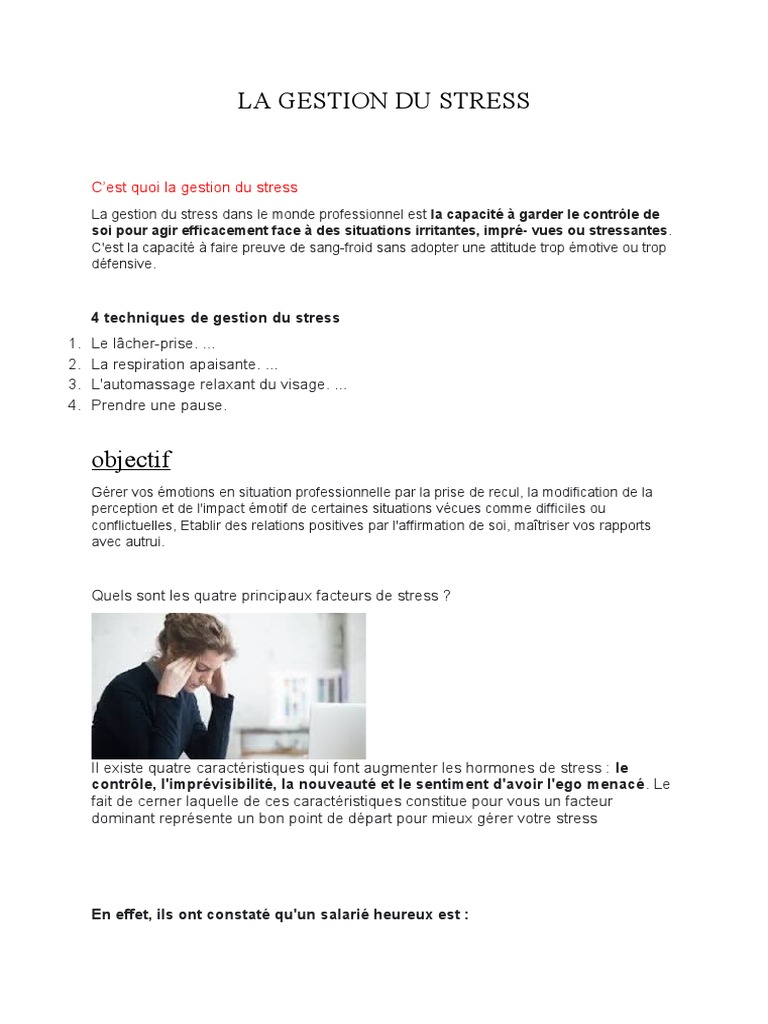 Techniques de gestion du stress au travail | PDF | Stress (Biologie ...