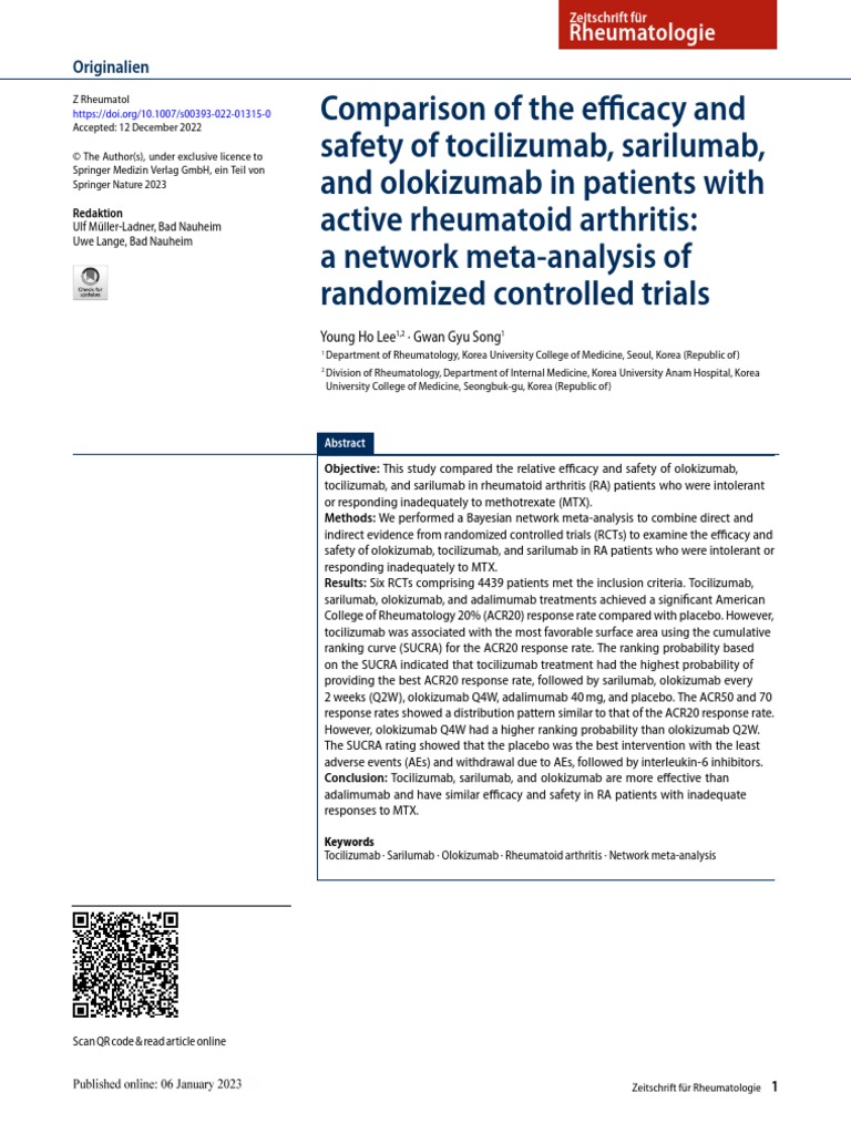 Comparison of The Efficacy and Safety | PDF | Interleukin 6 | Medical ...