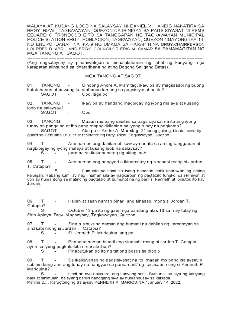 Sworn statement format tagalog witness pdf